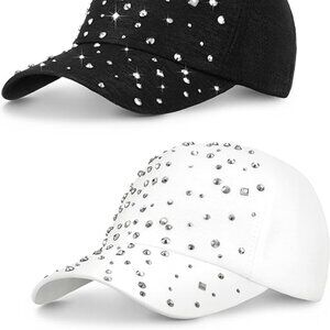 2‎ Women's Bling Baseball Caps one Black one White Lots of Rhinestones !!